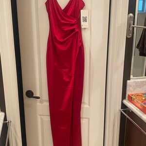 Emerald Sundae Vibrant Red Asymmetrical SATIN Dress NWT